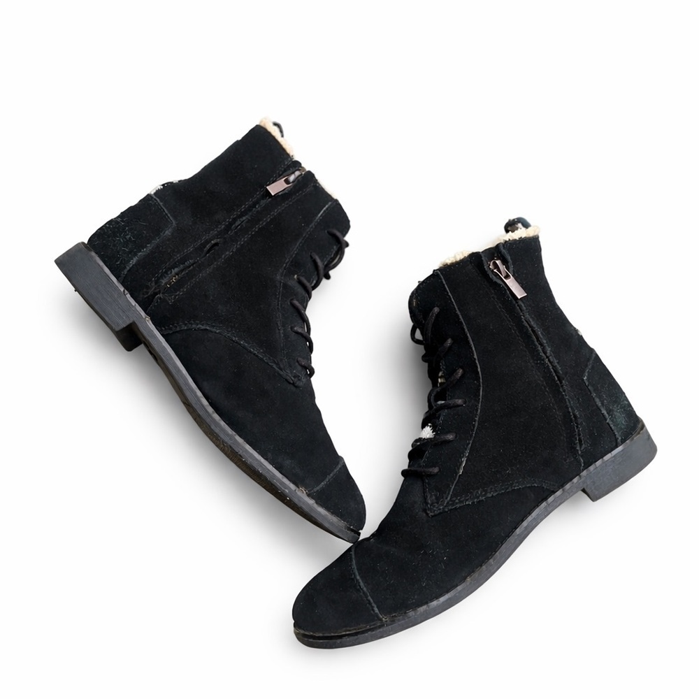 TOMS Black Suede Sherpa Fleece Lined Ankle Boots Sz 8